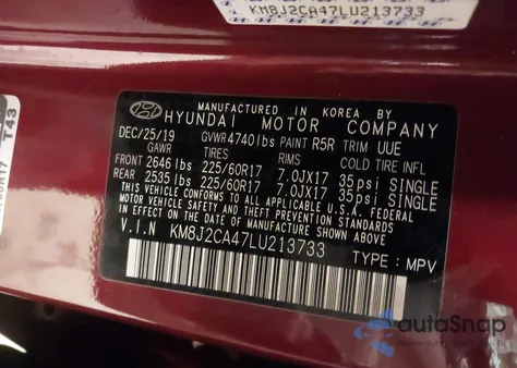 2020 Hyundai Tucson Se z USA, uszkodzony, nr VIN KM8J2CA47LU213733